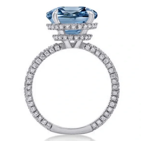 Italo Blue Topaz Ring Hidden Halo Cushion Cut Engagement Ring - Picture 4 of 11